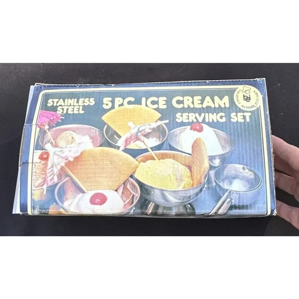 New VTG MidCentury Retro 5pc Ice Cream Stainless Steel Serving Set Nostalgia